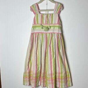 Bonnie Jean Girls'  size 8 Pink & Green Striped Sundress Spring/Summer ECU